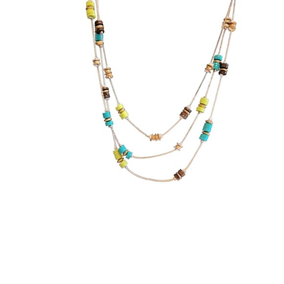 Kenneth Cole 16" Necklace Delicate Turquoise Lime Green Silver 3 Layer - Picture 1 of 4